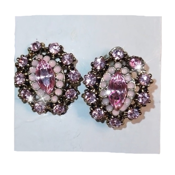 Pink Crystal Clip Earrings - Picture 12 of 12